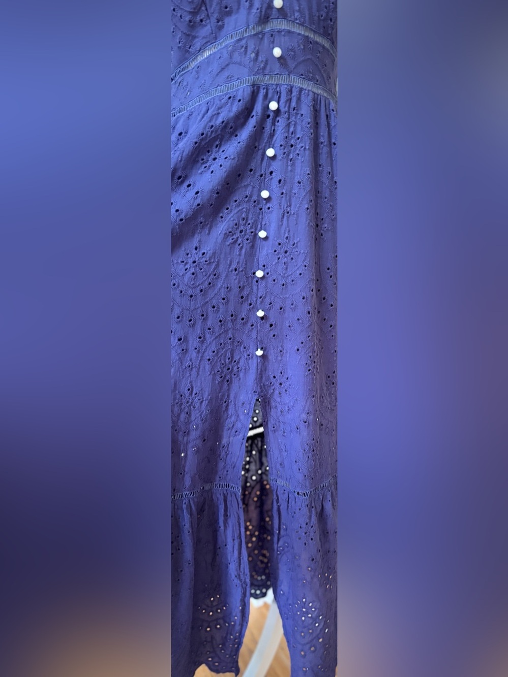Simplee Cobalt Blue 100% Cotton Eyelet Midi Maxi Dress M Boho Cottagecore - Picture 5 of 14